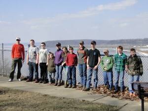 Members of the Outdoor Adventures 4-H Club enjoyed an early spring field trip along the Mississippi River where they enjoyed the view from Eagle Point Park in Dubuque. Picture from left to right are Club Leader Brody Bertram and members: Nick Diggins, Lucas Diggins, Miles Rust (brother of members), Brienna Reichenbacher, Macey Rust, John Reichenbacher, Mac Rust, Edward Reichenbacher, Ben Reinke, Samuel Mollenbeck and Carter Stubbe. Not pictured is Alex Anderson.