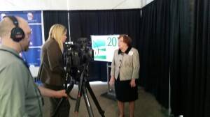 Following her presentation during the Iowa  Ag Summit, Patty Judge answers questions from the media