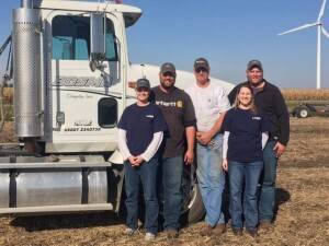 From left to right: Amy, Thad, Steve, Rachelle and Noah Bosma work together to bring in the crop near Lake Park in Northwest Iowa. Like their father and grandfather before them, Thad and Noah operate a seed dealership. 
